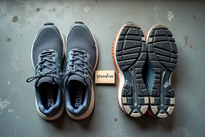 Comparaison de deux chaussures de running usées illustrant les patterns d'usure différents entre pronation et supination