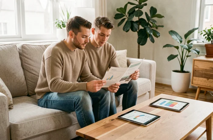Couple étudiant les options de crédit sur mesure adapté à leurs besoins financiers depuis leur domicile