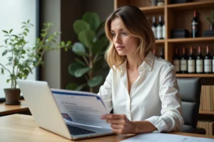 Femme consultant son compte CPF sur ordinateur pour financer une formation en œnologie reconnue