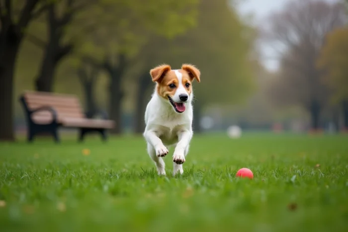 Jack Russell Terrier en bonne santé courant dans un parc, illustrant l'importance de l'exercice pour prévenir les maladies