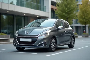 Peugeot 208 gris métallisé garée en ville, vue trois quarts avant pour illustrer le choix des versions et moteurs